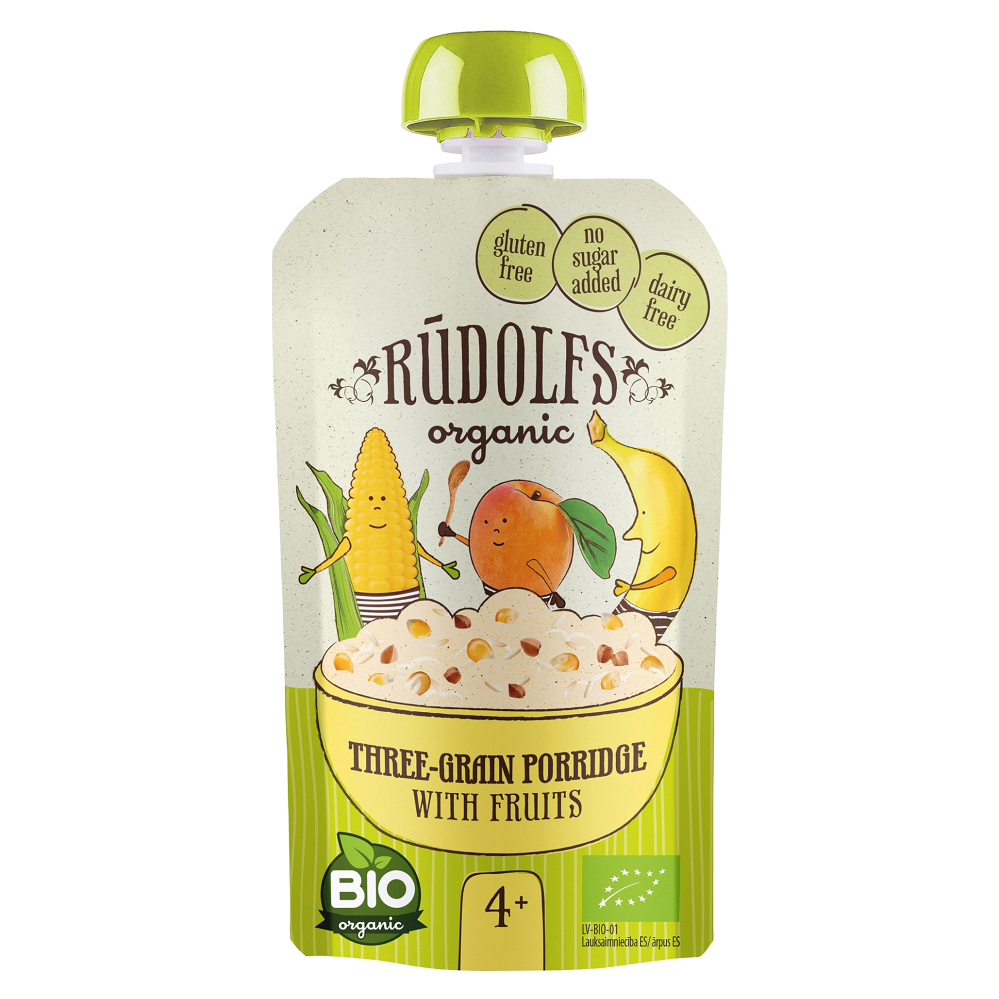 RUDOLFS Bio kapsička obilná 3zrnná kaša s ovocím 4m 110 g