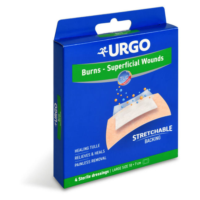 URGO Burns lipidokoloidné náplasti na popáleniny 10 x 7 cm 4 kusy